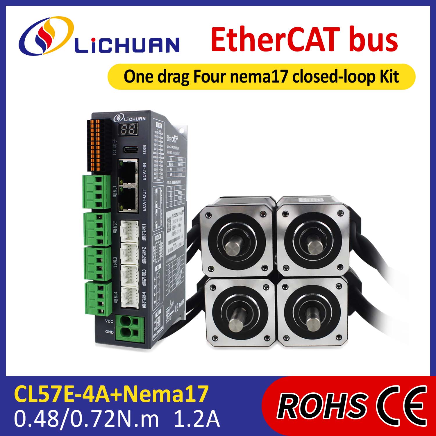 EtherCAT 2Phase Nema17 4-Axis DC ক্লোজড লুপ স্টেপার মোটর ড্রাইভার কিট EtherCAT 2Phase Nema17 4-Axis DC ক্লোজড লুপ স্টেপার মোটর ড্রাইভার কিট