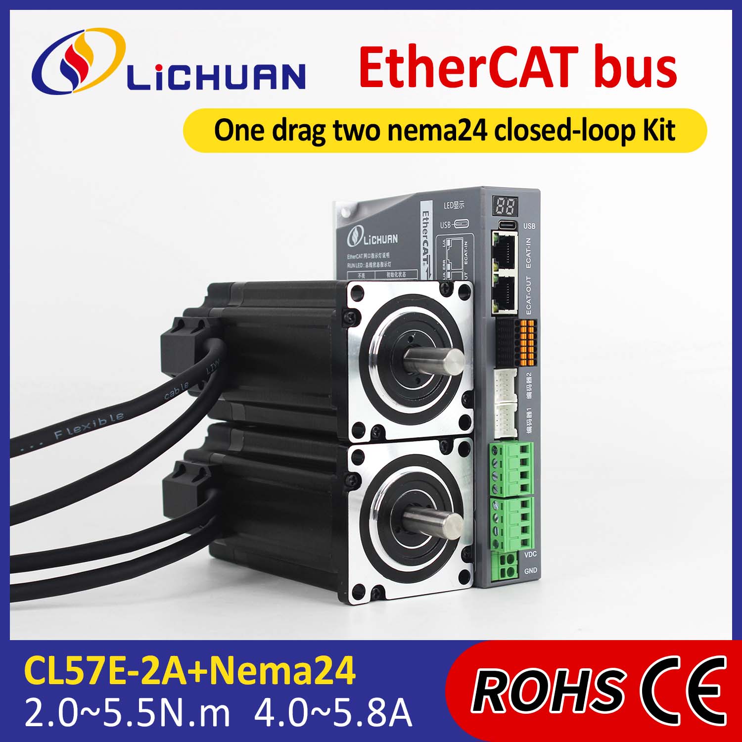 EtherCAT 2Phase Nema24 2-Axis DC ক্লোজড লুপ স্টেপার মোটর ড্রাইভার কিট